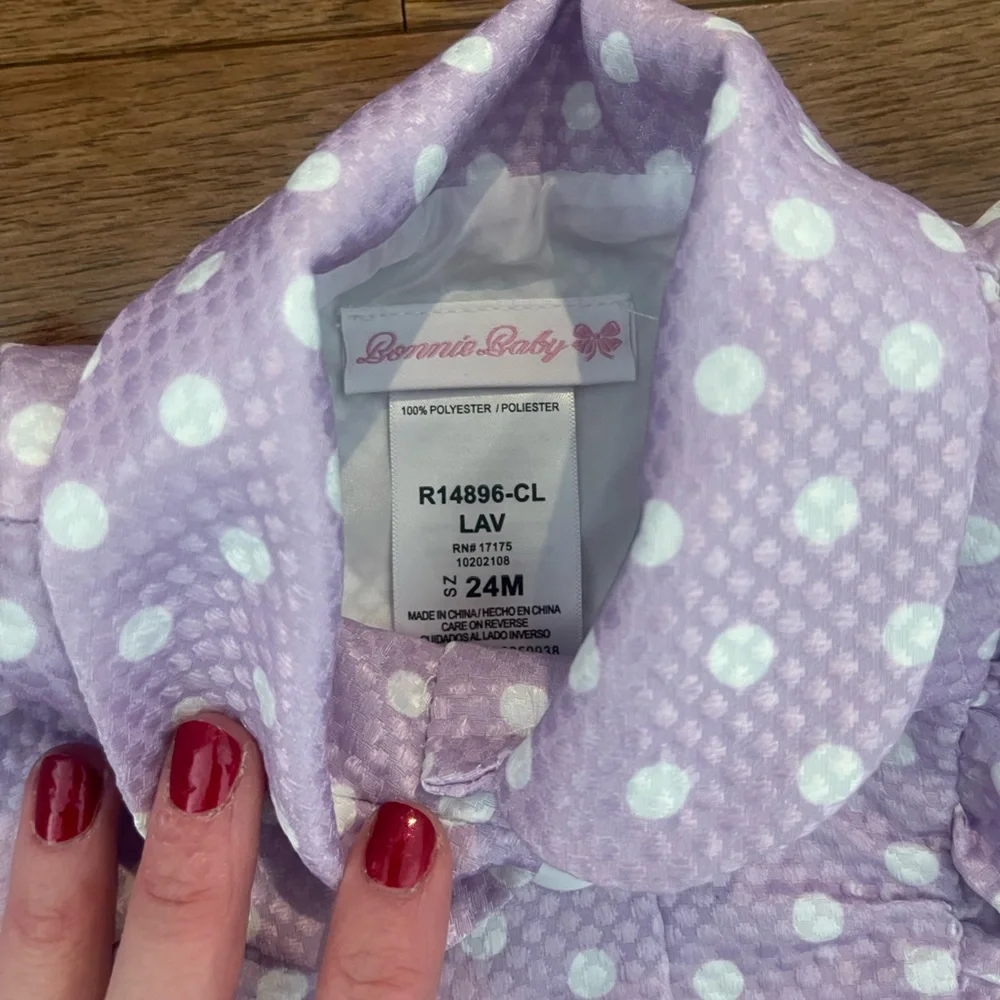 Bonnie Baby Lavender Polka Dot Kids Coat and Matching Floral Dress - Picture 9 of 9
